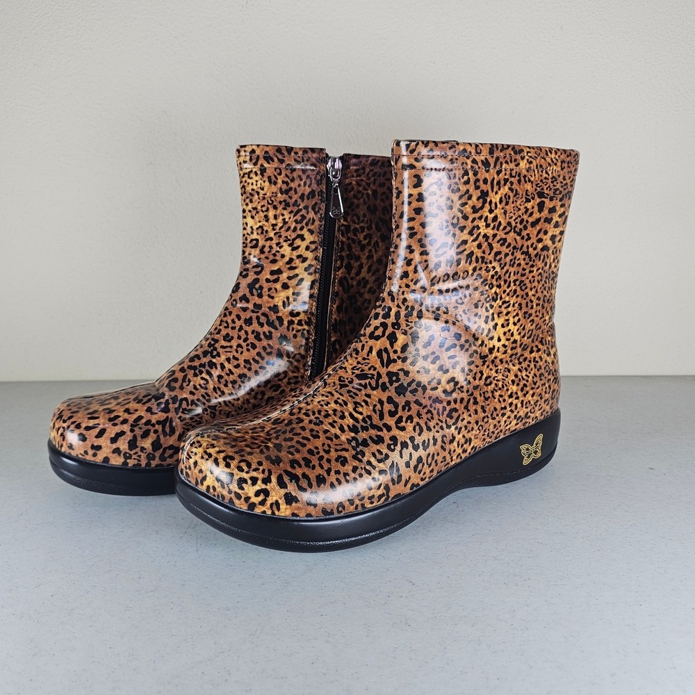 Alegria Leopard Print Raina Ankle Rain Boots Women's Size 39 EU 8-8 1/2US